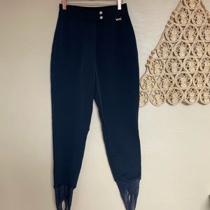 Vintage Edelweiss High Rise Black Stirrup Ski Pants, Wool Blend